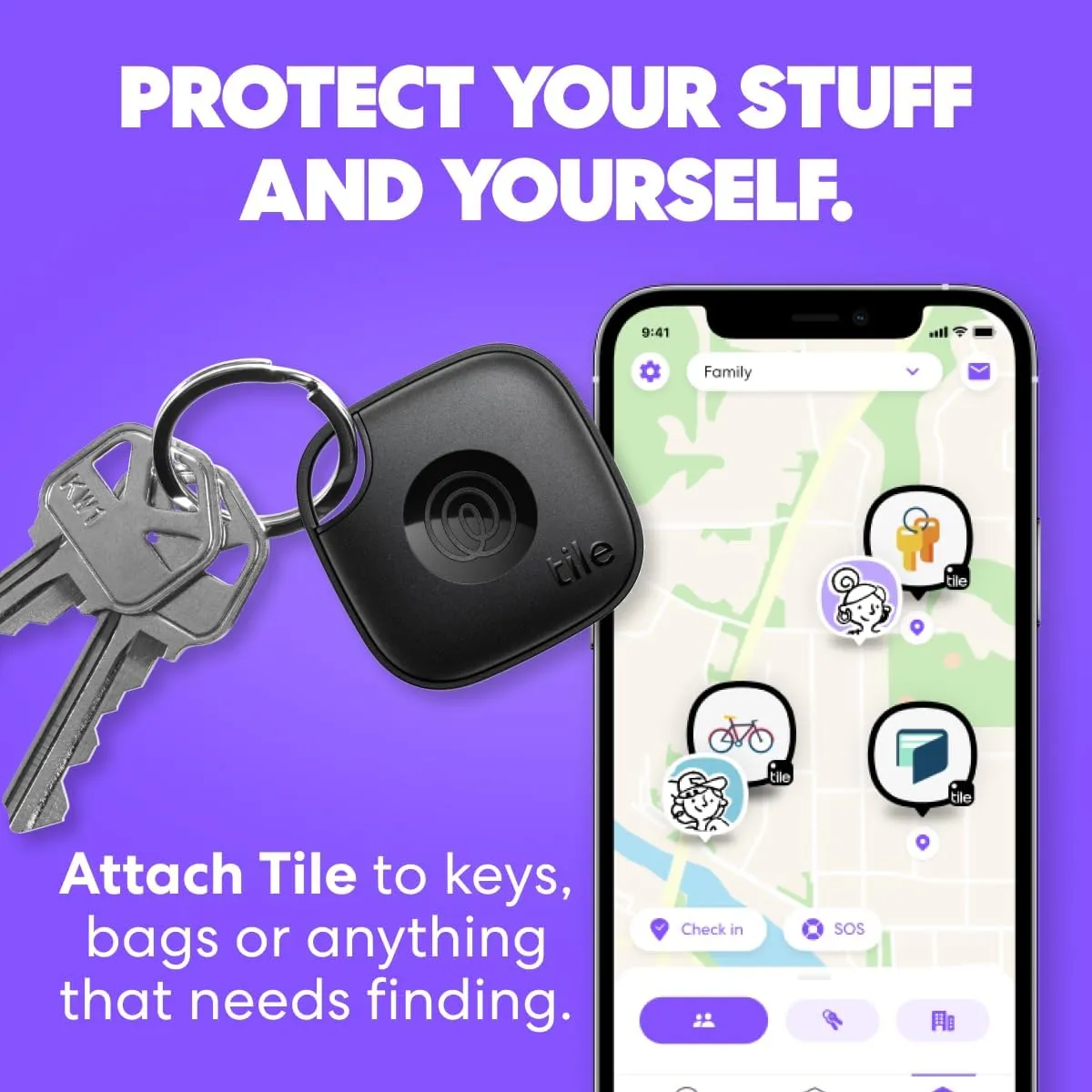 Tile by Life360 Mate (2024) Bluetooth Tracker, Keys Finder and Item Locator for Keys, Bags and More. Phone Finder. Both iOS and Android Compatible. 4-Pack (Colors)