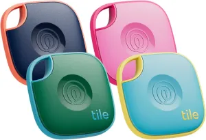 Tile by Life360 Mate (2024) Bluetooth Tracker, Keys Finder and Item Locator for Keys, Bags and More. Phone Finder. Both iOS and Android Compatible. 4-Pack (Colors)