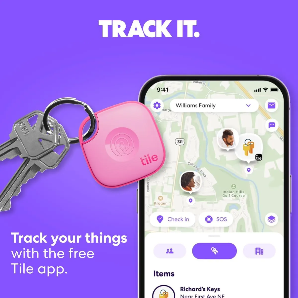 Tile by Life360 Mate (2024) Bluetooth Tracker, Keys Finder and Item Locator for Keys, Bags and More. Phone Finder. Both iOS and Android Compatible. 4-Pack (Colors)