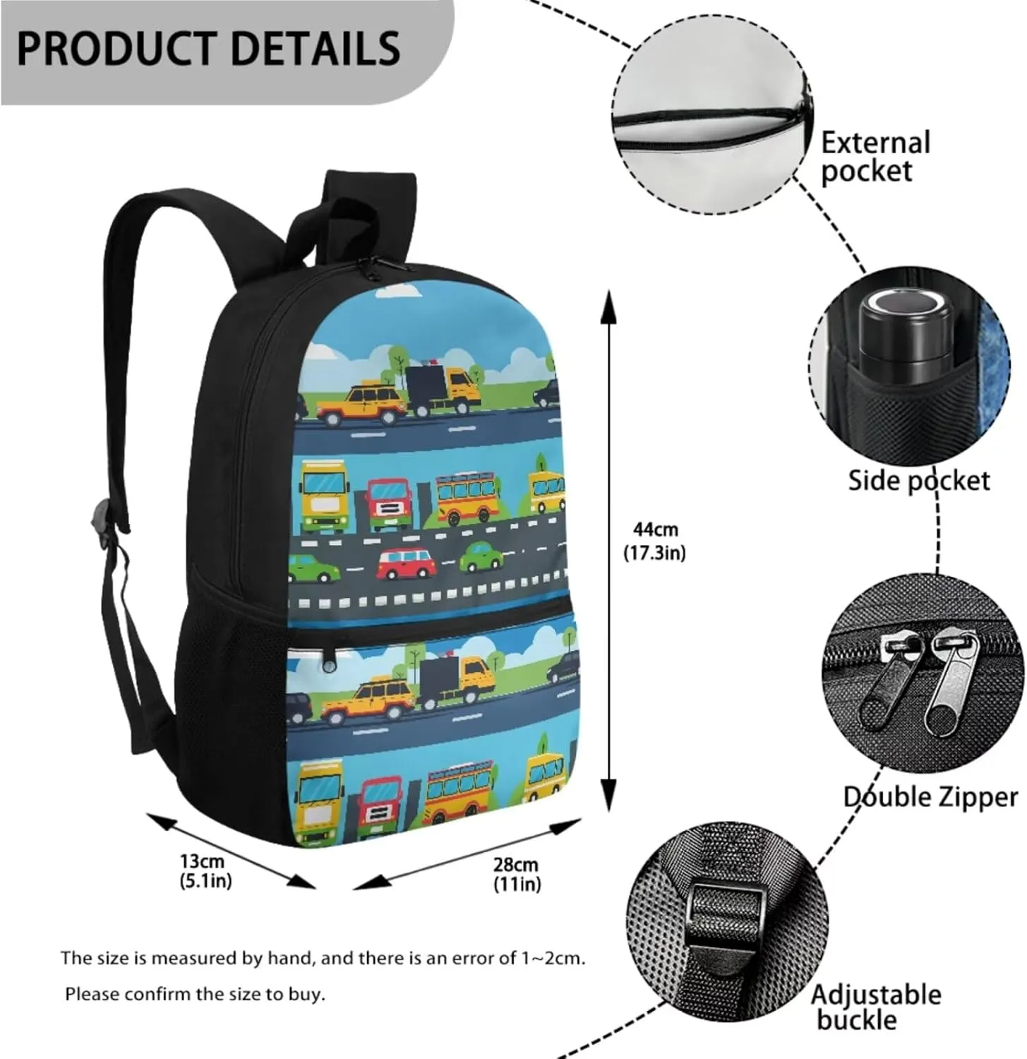 TOADDITDO Kids Backpack Boys Toddler Cars Kindergarten 3 Piece Book Bag Set with Lunch Box Pencil Case 4-6 Kids Large Schoolbags Preschool Daypack Lightweight Travel Duffel Bags Rucksack Backpacks