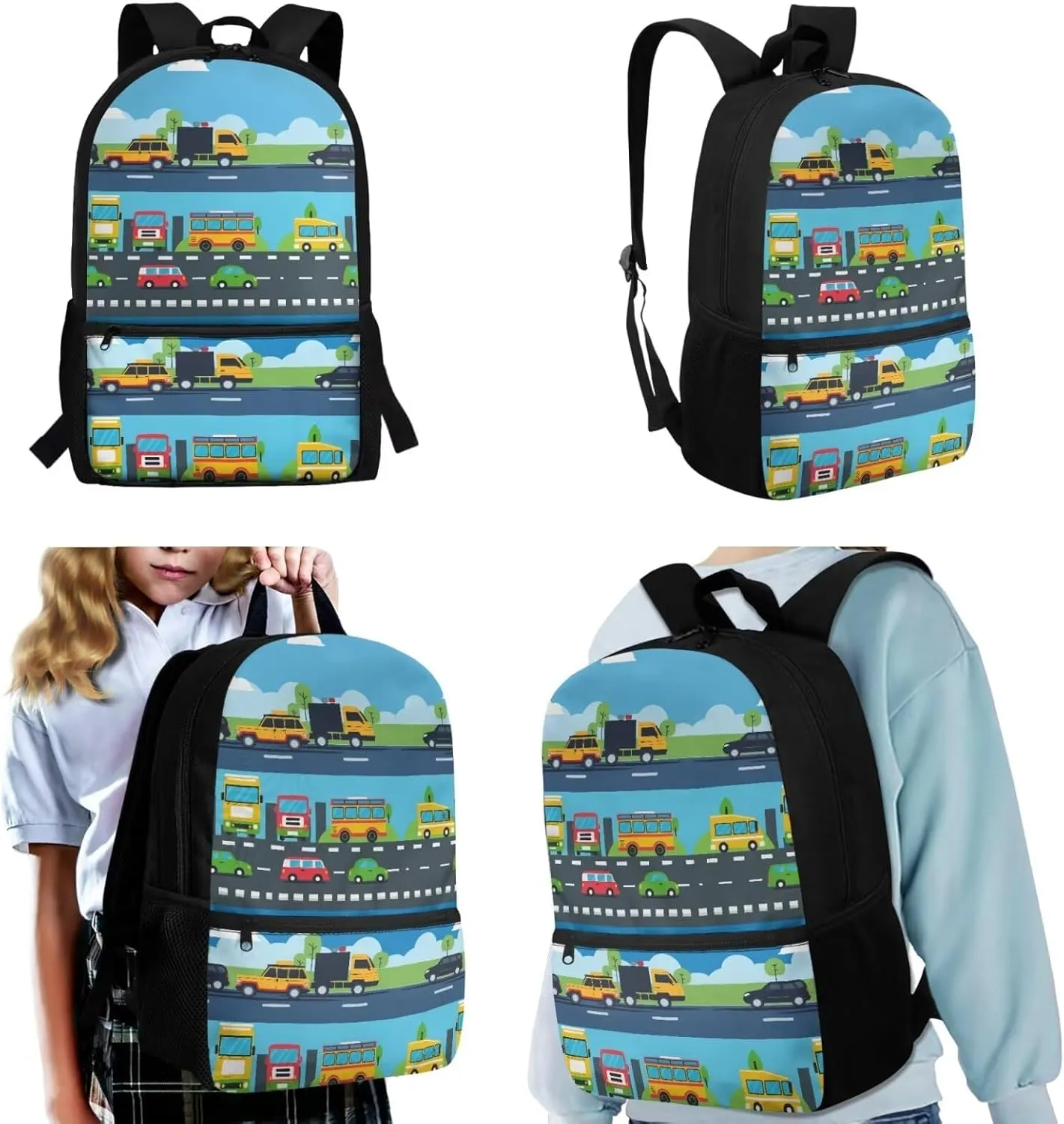 TOADDITDO Kids Backpack Boys Toddler Cars Kindergarten 3 Piece Book Bag Set with Lunch Box Pencil Case 4-6 Kids Large Schoolbags Preschool Daypack Lightweight Travel Duffel Bags Rucksack Backpacks