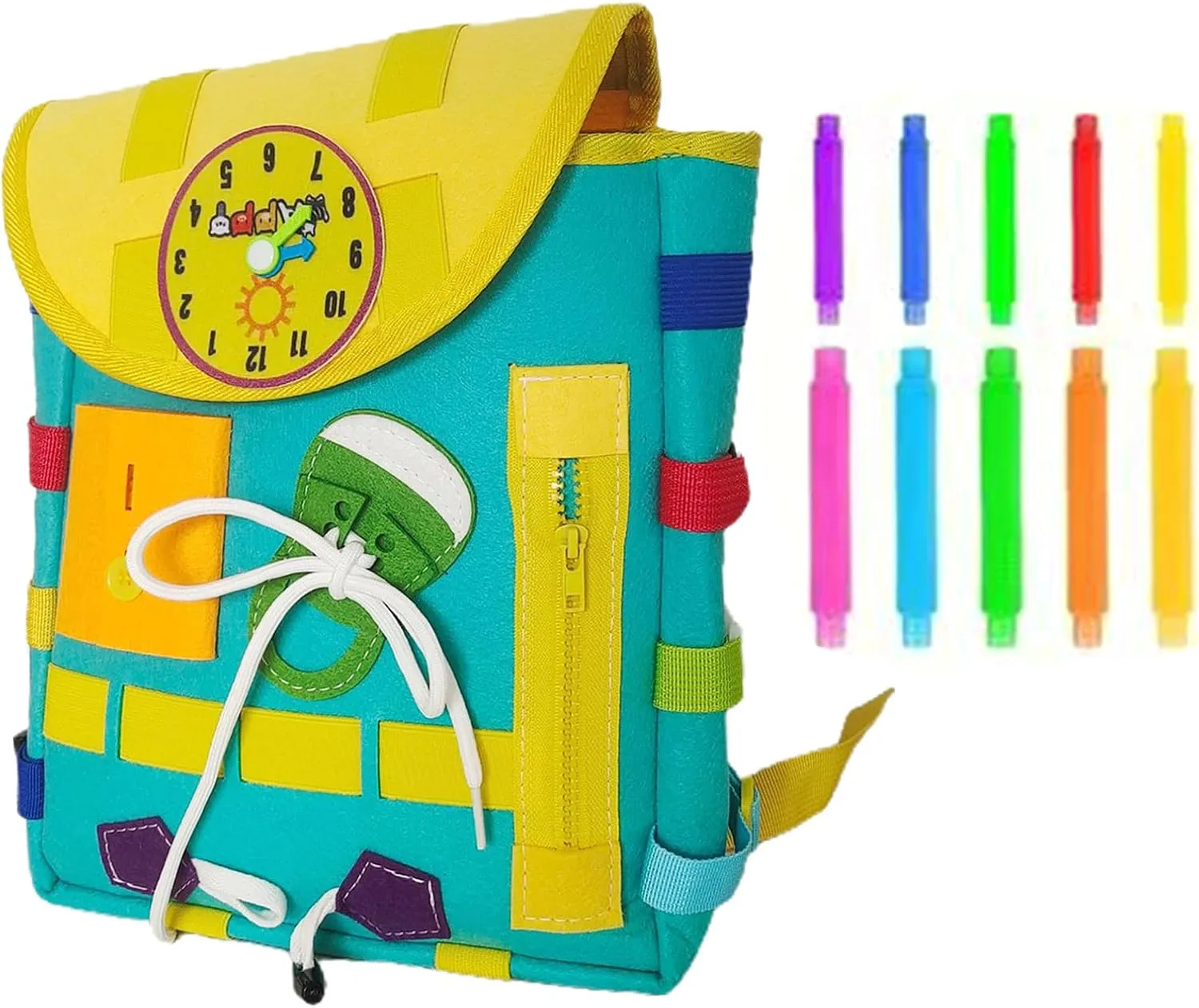 Toddler Backpack with Learning Toys, Busy Board Montessori Toys for 1 2 3 4 Year Old, Sensory Board Educational Toy with Numbers Buckles, Children's Buckle Toys for Toddlers 1-3