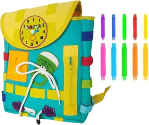 Toddler Backpack with Learning Toys, Busy Board Montessori Toys for 1 2 3 4 Year Old, Sensory Board Educational Toy with Numbers Buckles, Children's Buckle Toys for Toddlers 1-3