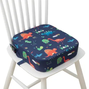 Toddler Booster Seat for Dining Table, Portable Kids Booster Seat with Safety Buckles Portable Increasing Booster Cushion with Non-Slip Bottom (Blue Dinosaur)