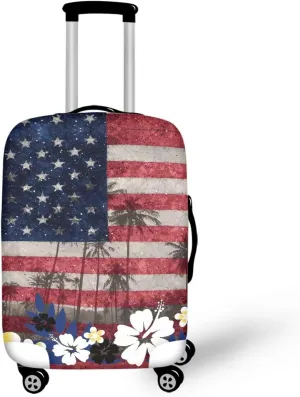 TODIYADDU American Flag Flowers Thick Elastic Luggage Protective Cover Fashion Trolley Case for Suitcase Cover Baggage Travel Bag Cases Fits for Kids & Adult Reusable Dust Cover for Luggage, M