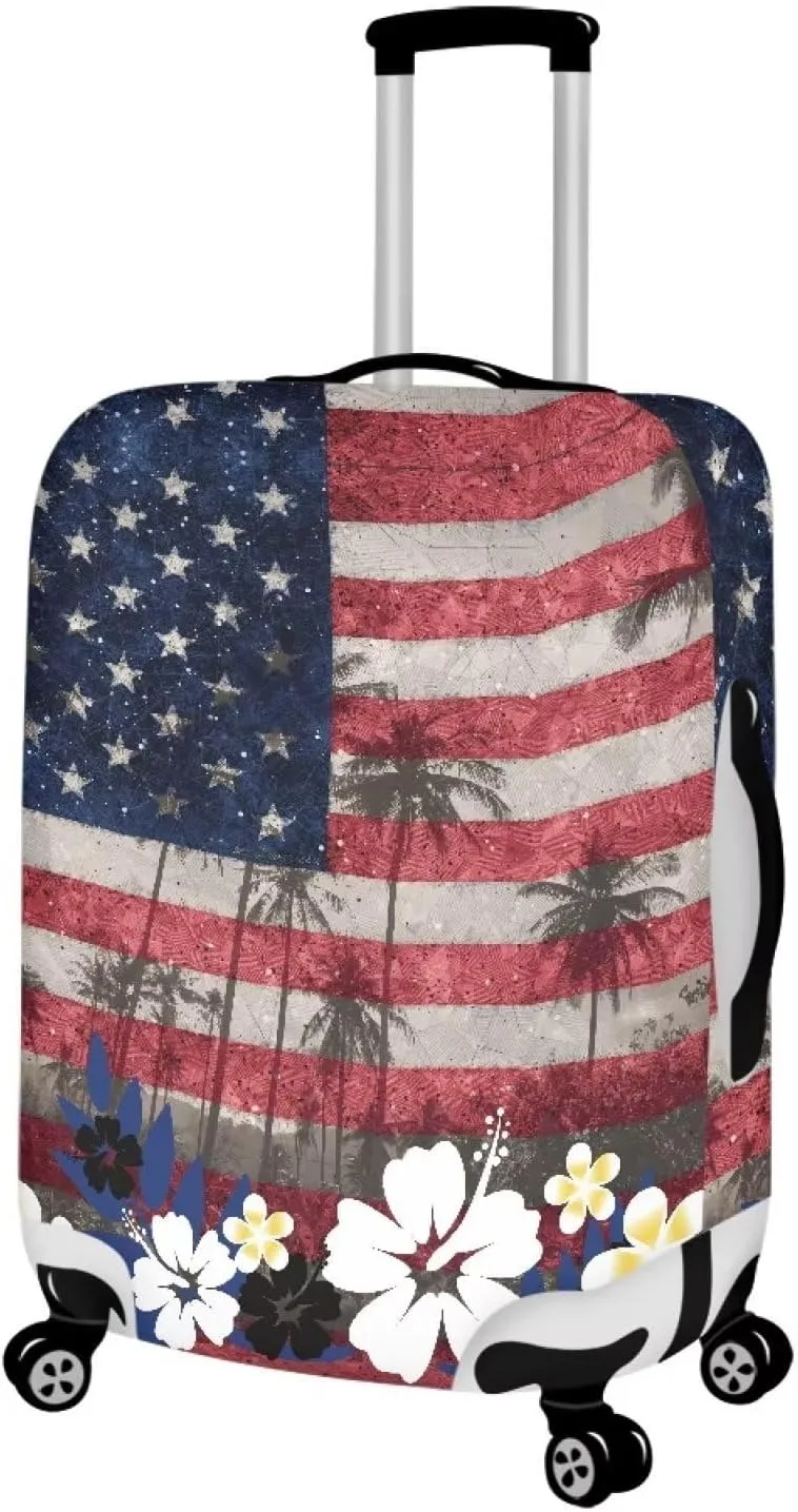 TODIYADDU American Flag Flowers Thick Elastic Luggage Protective Cover Fashion Trolley Case for Suitcase Cover Baggage Travel Bag Cases Fits for Kids & Adult Reusable Dust Cover for Luggage, M