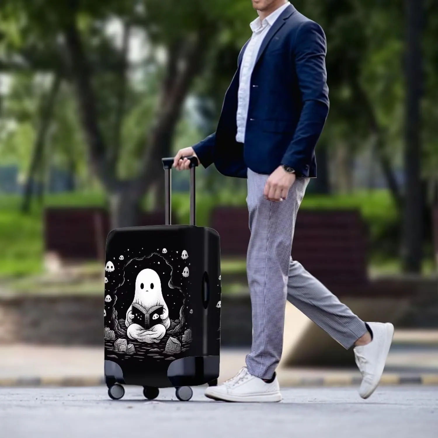 TODIYADDU Black Cute Ghost Elastic Luggage Protective Covers for 25-28 inch Trolley Suitcase Protect Dust Bag Case Child Cartoon Travel Accessories Anti-Scratch Luggage Outerwear Halloween Gifts, L