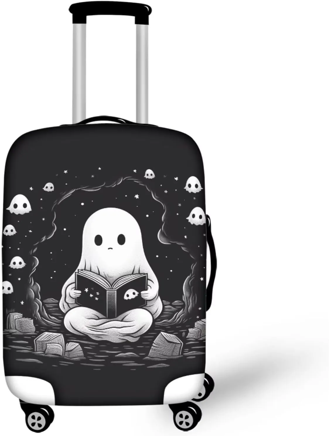 TODIYADDU Black Cute Ghost Elastic Luggage Protective Covers for 25-28 inch Trolley Suitcase Protect Dust Bag Case Child Cartoon Travel Accessories Anti-Scratch Luggage Outerwear Halloween Gifts, L