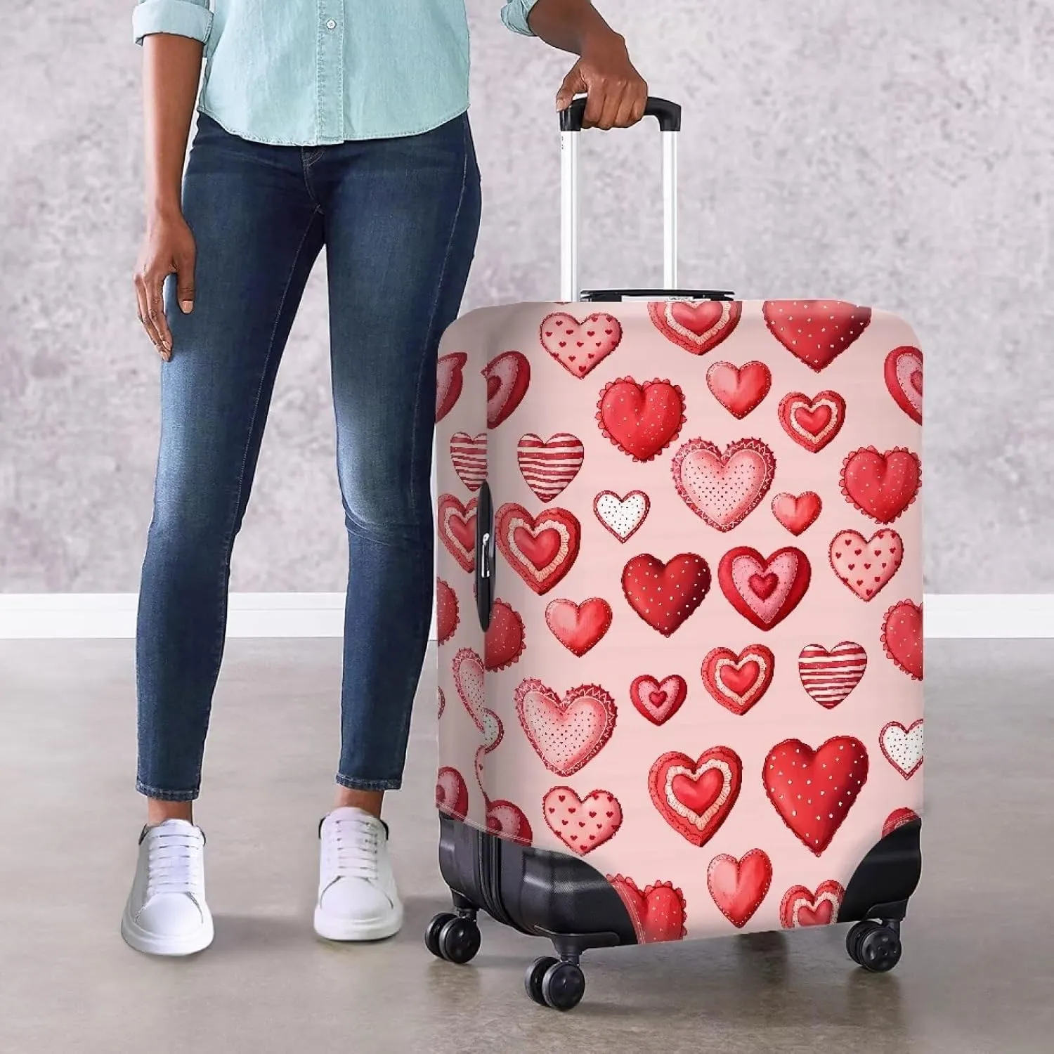 TODIYADDU Candy Heart Suitcase Cover Customized Design Your Name And Number Washable Resilient Travel Luggage Protector Suitable for Women Men Holiday Trips, L