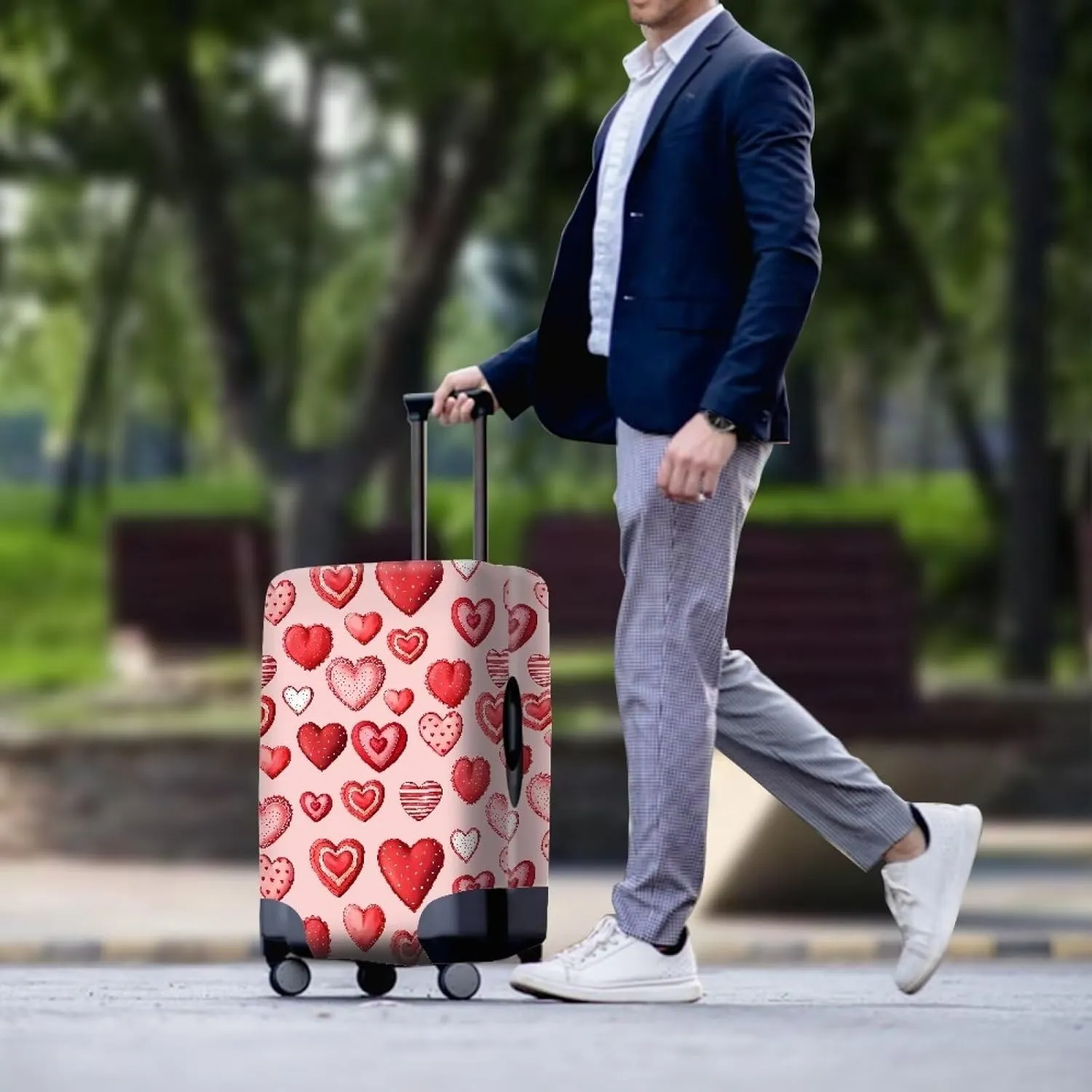 TODIYADDU Candy Heart Suitcase Cover Customized Design Your Name And Number Washable Resilient Travel Luggage Protector Suitable for Women Men Holiday Trips, L
