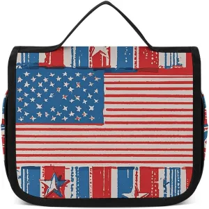 Toiletry Bag for Women Travel Toiletry Bag Patriotic Stars Strips Cosmetic Organizer Bag Hanging Makeup Bag