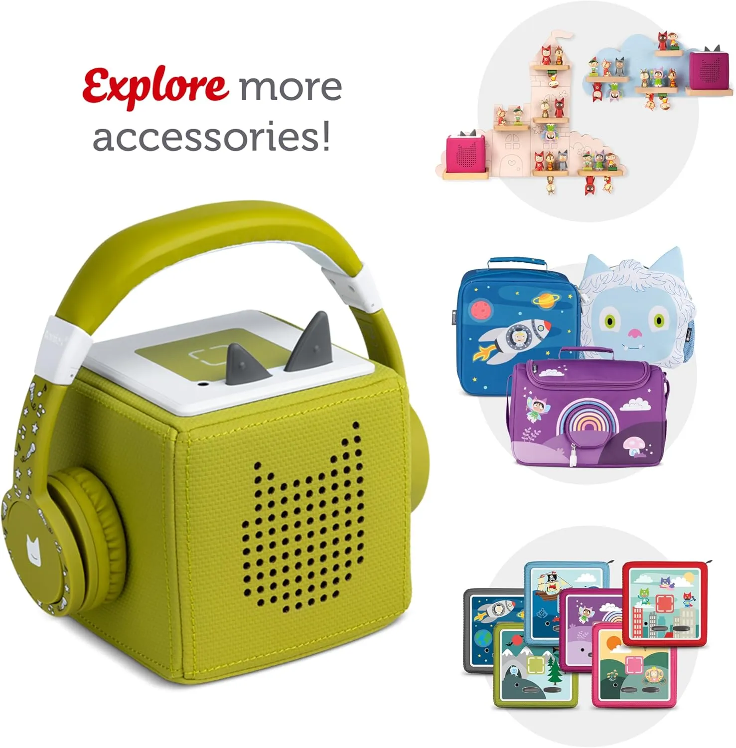 Tonies Foldable Wired Headphones for Kids - Comfortably Designed to fit On-Ear - Works with Toniebox and All 3.5mm Devices - Green