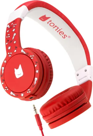 Tonies Foldable Wired Headphones for Kids - Comfortably Designed to fit On-Ear - Works with Toniebox and All 3.5mm Devices - Red
