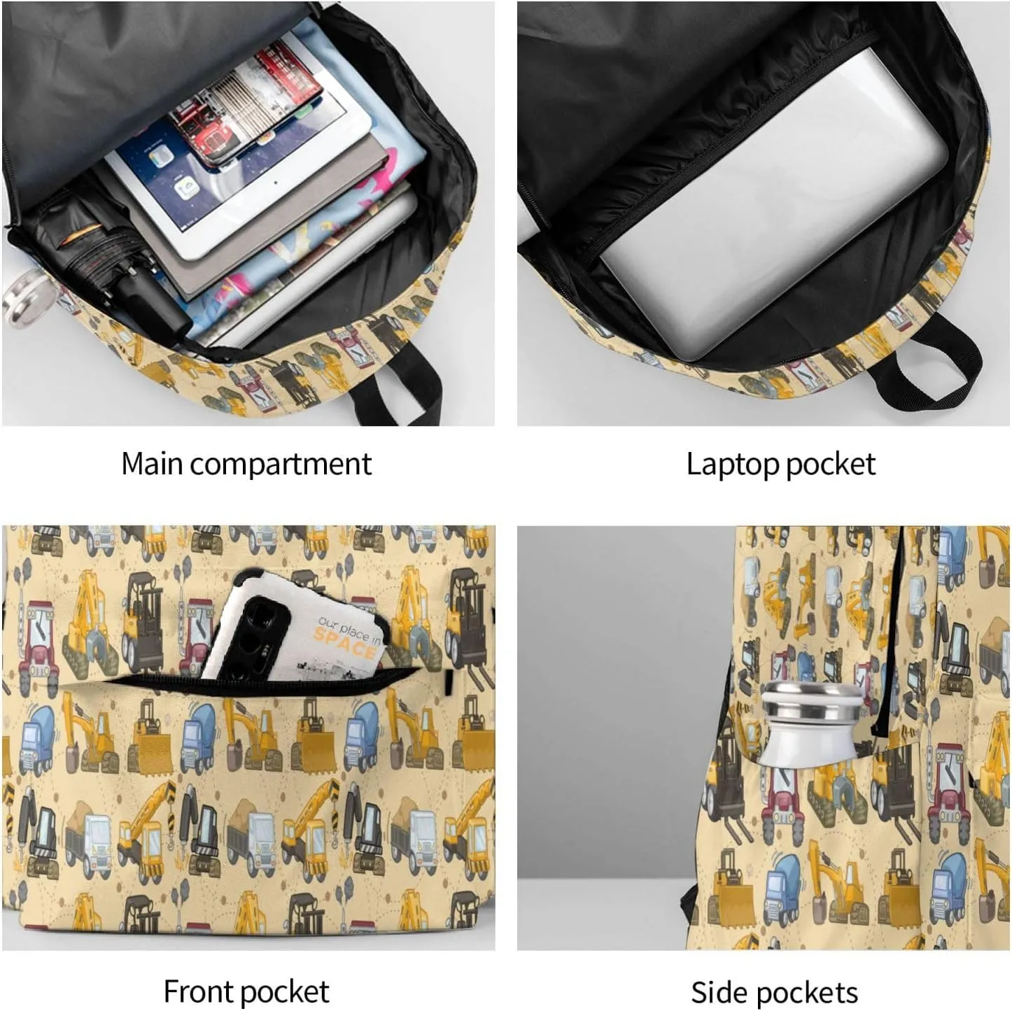 Tool truck assembly crane excavator forklift truck Backpack Double Shoulder Bag 15 Inch Laptop Bagpacks for Hiking Work Camping Travel