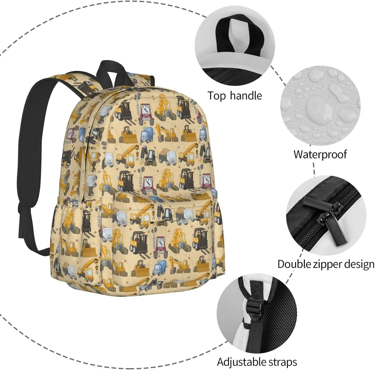 Tool truck assembly crane excavator forklift truck Backpack Double Shoulder Bag 15 Inch Laptop Bagpacks for Hiking Work Camping Travel