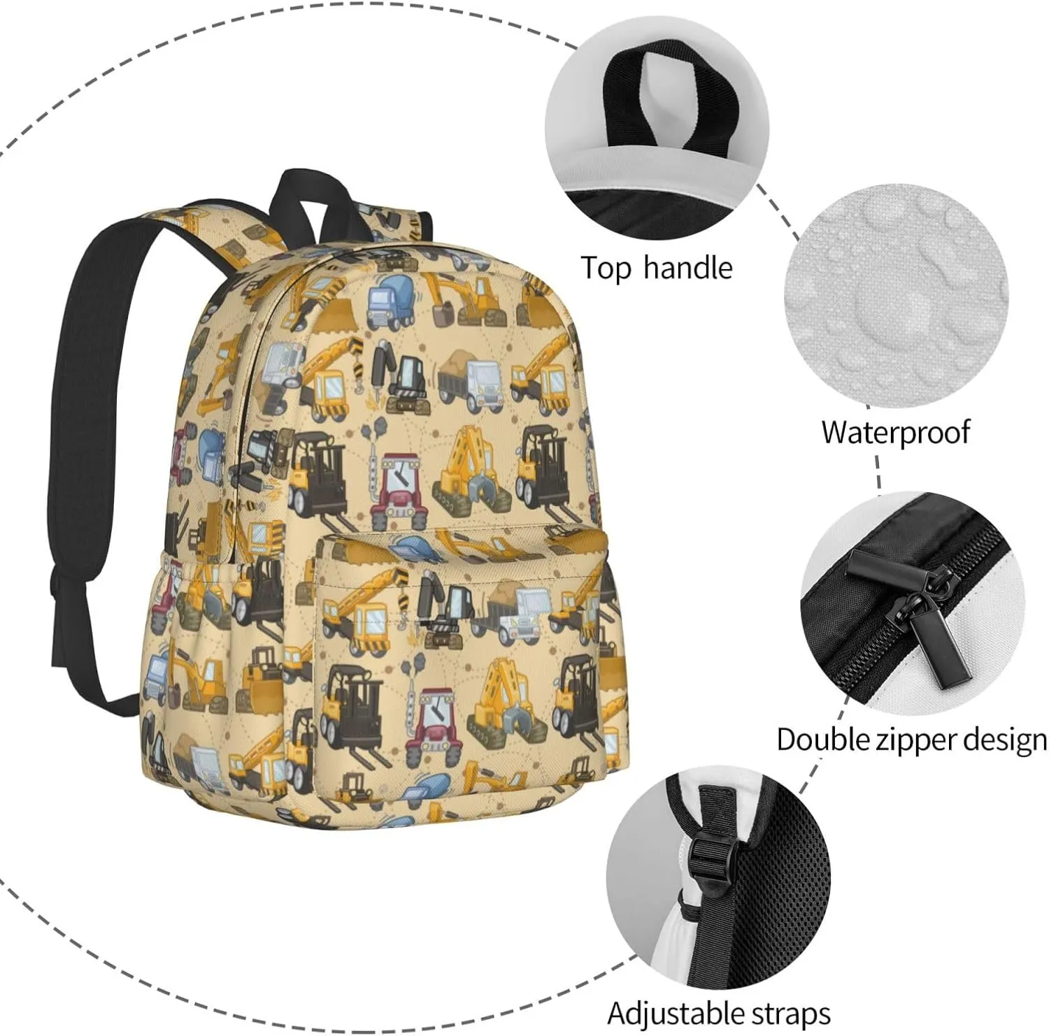 Tool truck assembly crane excavator forklift truck Backpacks 15 Inch Laptop Backpack Multipurpose Double Shoulder Bag for Men Women Gifts