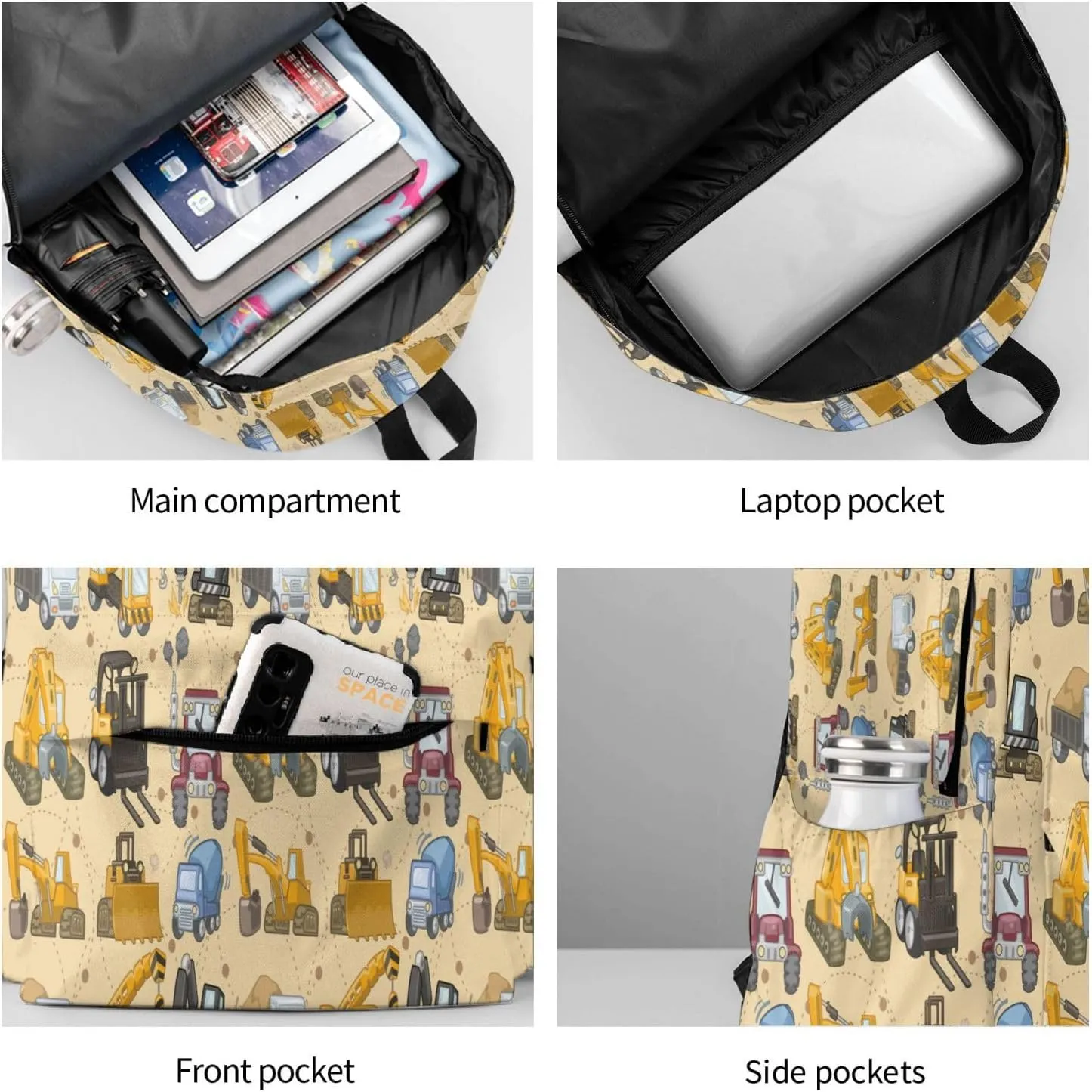 Tool truck assembly crane excavator forklift truck Backpacks 15 Inch Laptop Backpack Multipurpose Double Shoulder Bag for Men Women Gifts