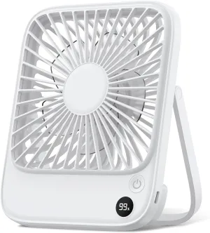 TOPK 5000mAh Portable Desk Fan Rechargeable, Battery Operated Desktop Fan, Quiet Thin Personal Fan with Power & Speed Display for Office,Travel,Library,Bedroom,Outdoor White