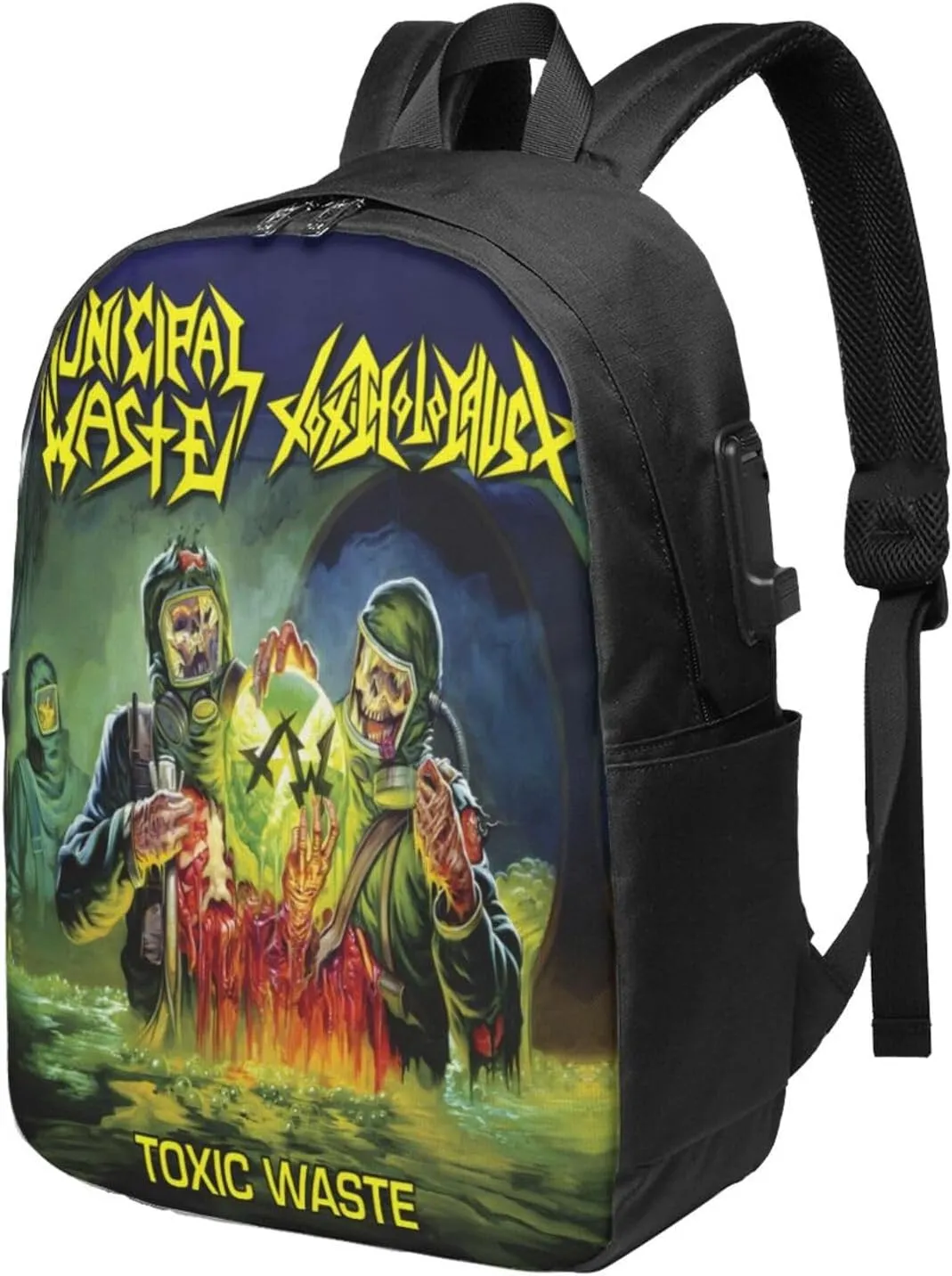 Toxic Music Holocaust Laptop Backpack, Travel Computer Bag with USB Charging Port, Work Business Backpacks