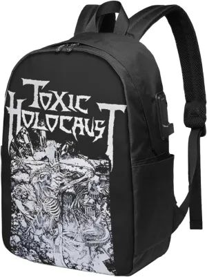 Toxic Music Holocaust Laptop Backpack, Travel Computer Bag with USB Charging Port, Work Business Backpacks