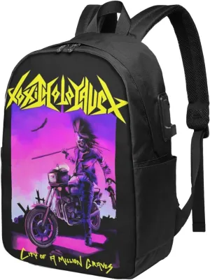 Toxic Music Holocaust Laptop Backpack, Travel Computer Bag with USB Charging Port, Work Business Backpacks