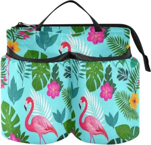 Travel Accessories Cup Holder Multifunctional Summer Flamingos Palm Leaf Blue Water Bottle Carrier Hold Two Coffee Mugs for Flight Attendants Businessmen cafe para maleta