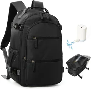 Travel Airback Backpack with Vacuum Compression, Waterproof Travel Backpack with Air Pump, Personal Item Bag United Airlines Approved, Vacuum Seal Small Carry On Luggage, Black