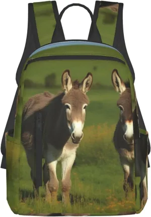 Travel Backpack Donkey on green meadow Laptop Backpack Lightweight Computer Bag Gift for Women Men Hiking Daypack