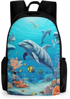 Travel Backpack for Women Lightweight Laptop Backpack for Men Seabed Coral Fish Dolphins Daypack Computer Bag for Business