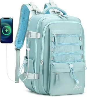 Travel Backpack for Women Men 15.6 Inch Laptop Backpacks with USB Port Carry on Backpack Flight Approved Large Back Pack College Bookbags Outdoor Sports Hiking Rucksack Casual Daypack (Green)