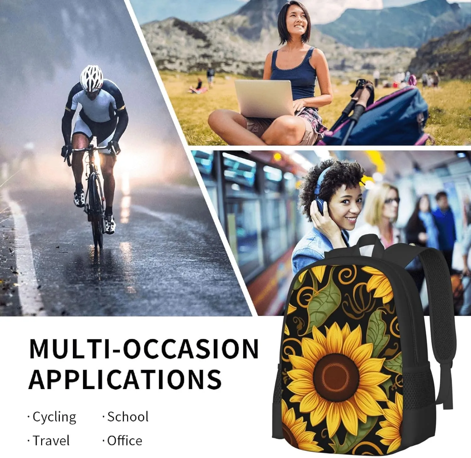 Travel Backpack for Women Men Laptop Backpack 15.6 Inch Computer Bag Beautiful sunflower Carry on Backpack