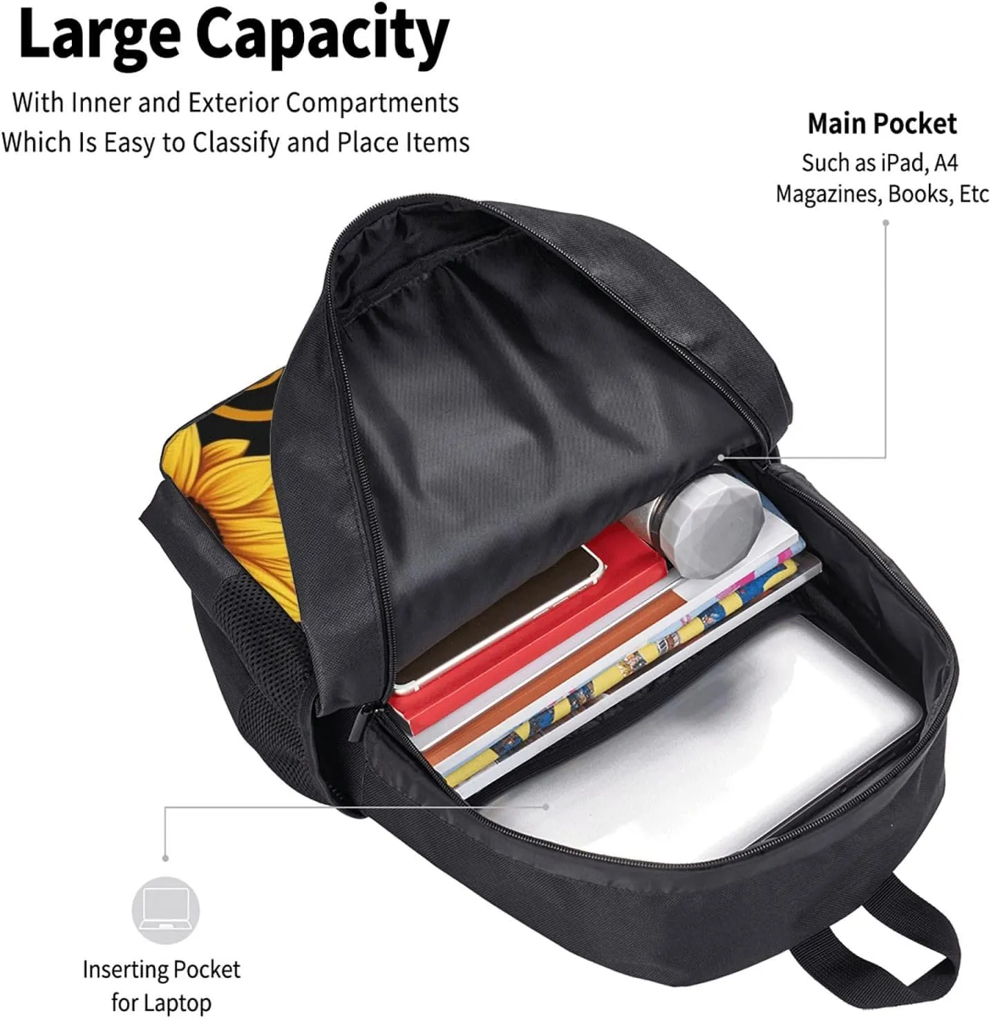 Travel Backpack for Women Men Laptop Backpack 15.6 Inch Computer Bag Beautiful sunflower Carry on Backpack