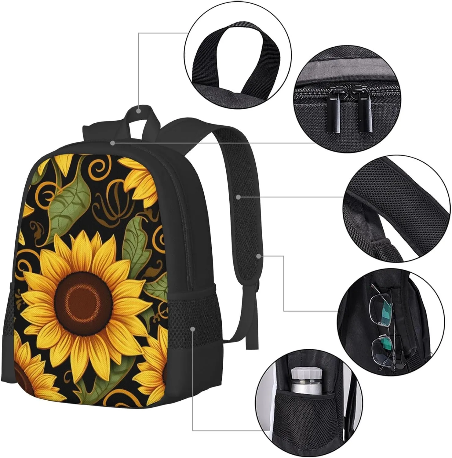 Travel Backpack for Women Men Laptop Backpack 15.6 Inch Computer Bag Beautiful sunflower Carry on Backpack