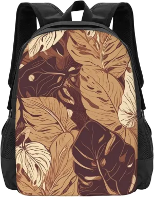 Travel Backpack for Women Men Laptop Backpack 15.6 Inch Computer Bag Brown tropical leaves Carry on Backpack