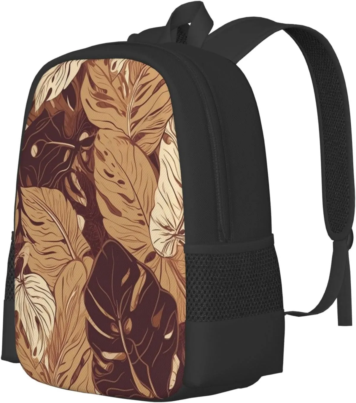 Travel Backpack for Women Men Laptop Backpack 15.6 Inch Computer Bag Brown tropical leaves Carry on Backpack