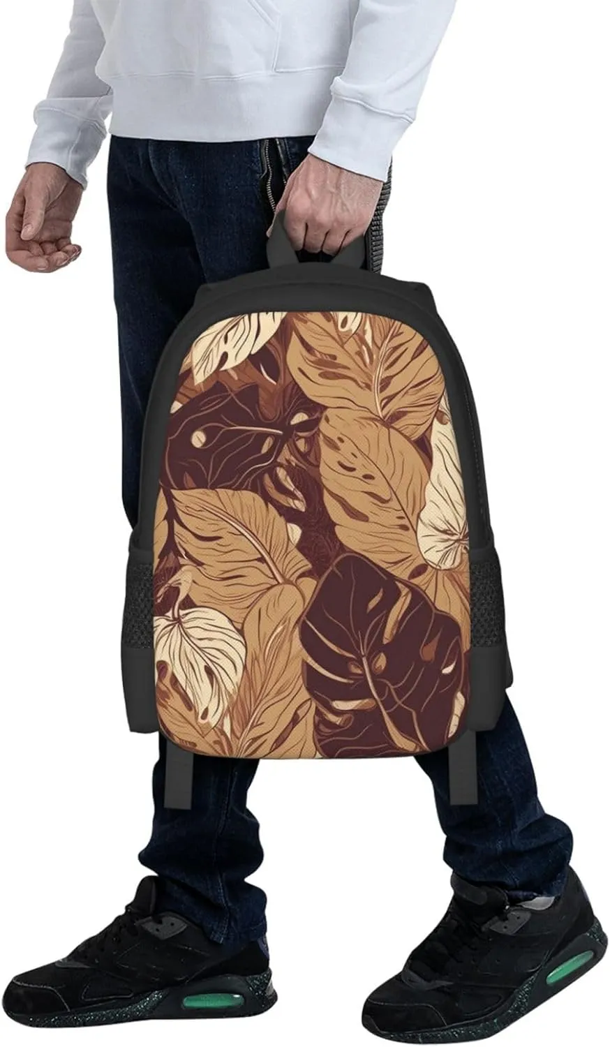 Travel Backpack for Women Men Laptop Backpack 15.6 Inch Computer Bag Brown tropical leaves Carry on Backpack