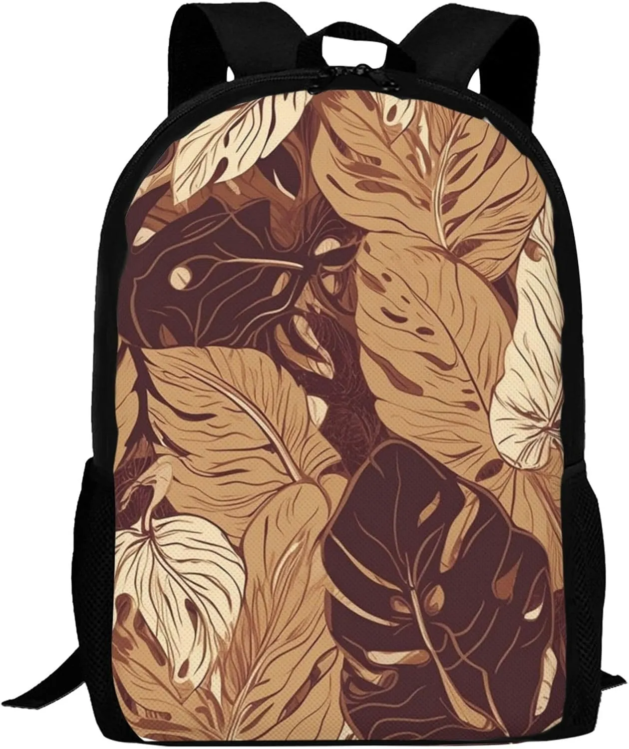 Travel Backpack for Women Men Laptop Backpack 15.6 Inch Computer Bag Brown tropical leaves Carry on Backpack