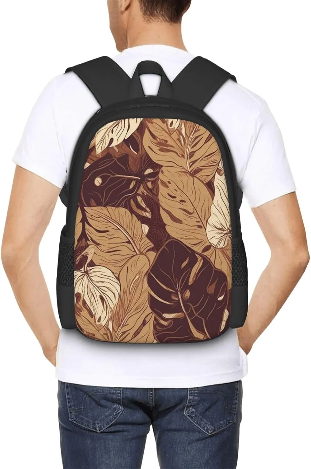 Travel Backpack for Women Men Laptop Backpack 15.6 Inch Computer Bag Brown tropical leaves Carry on Backpack