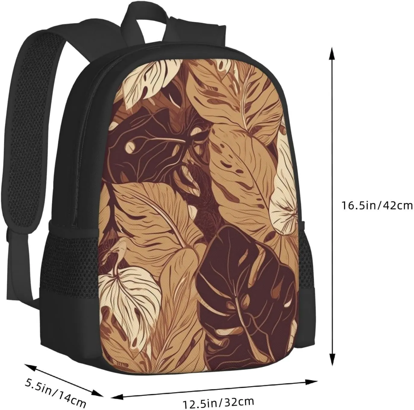 Travel Backpack for Women Men Laptop Backpack 15.6 Inch Computer Bag Brown tropical leaves Carry on Backpack