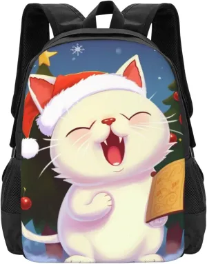 Travel Backpack for Women Men Laptop Backpack 15.6 Inch Computer Bag Cute Cat Sing Christmas Carols Carry on Backpack