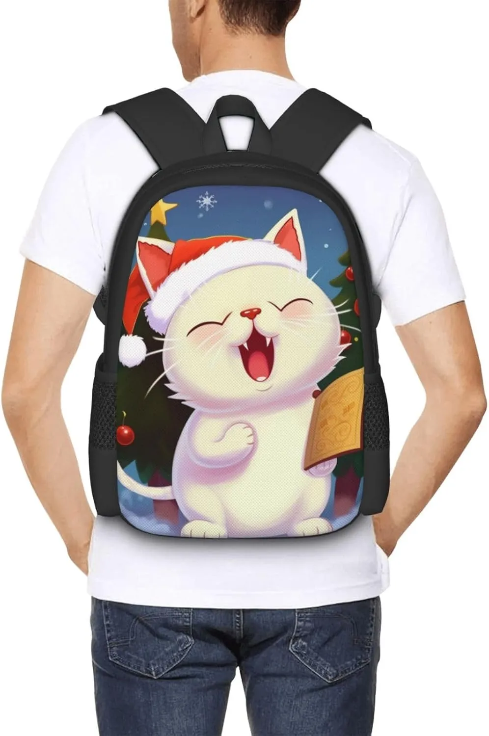 Travel Backpack for Women Men Laptop Backpack 15.6 Inch Computer Bag Cute Cat Sing Christmas Carols Carry on Backpack