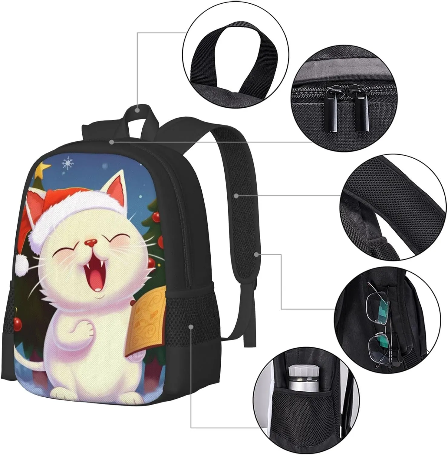 Travel Backpack for Women Men Laptop Backpack 15.6 Inch Computer Bag Cute Cat Sing Christmas Carols Carry on Backpack