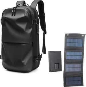 Travel Backpack, Large Carry on Backpack, 19 Inch Laptop Backpack, Big Backpack, with Folding solar panel with 20W for Him Men Women(Color:Black)