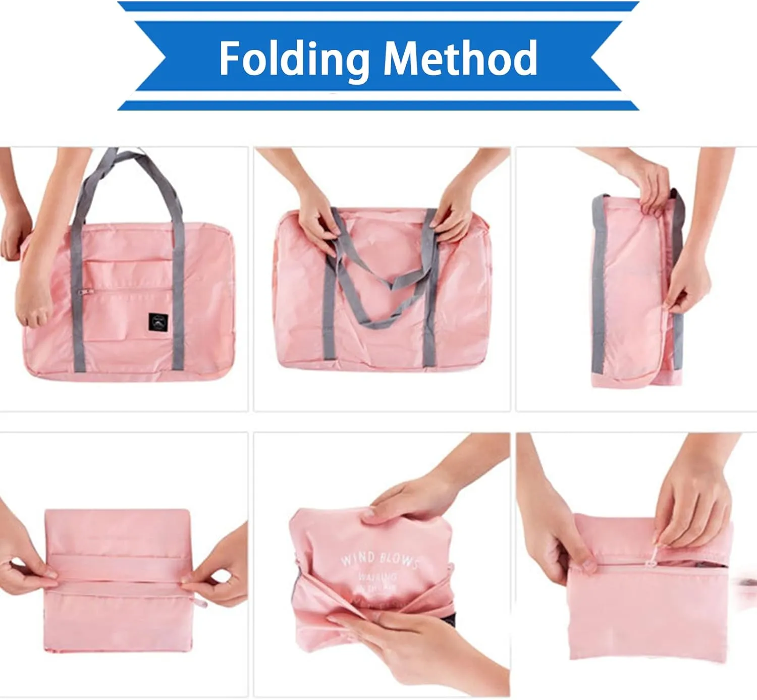 Travel Bag 12 Packes Carry on Luggage Foldable Duffel Bag Sports Gym Bag Weekender Overnight Bag Water Resistant Nylon Travel Duffel for Men Women (Pink 12PCS)