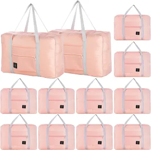 Travel Bag 12 Packes Carry on Luggage Foldable Duffel Bag Sports Gym Bag Weekender Overnight Bag Water Resistant Nylon Travel Duffel for Men Women (Pink 12PCS)