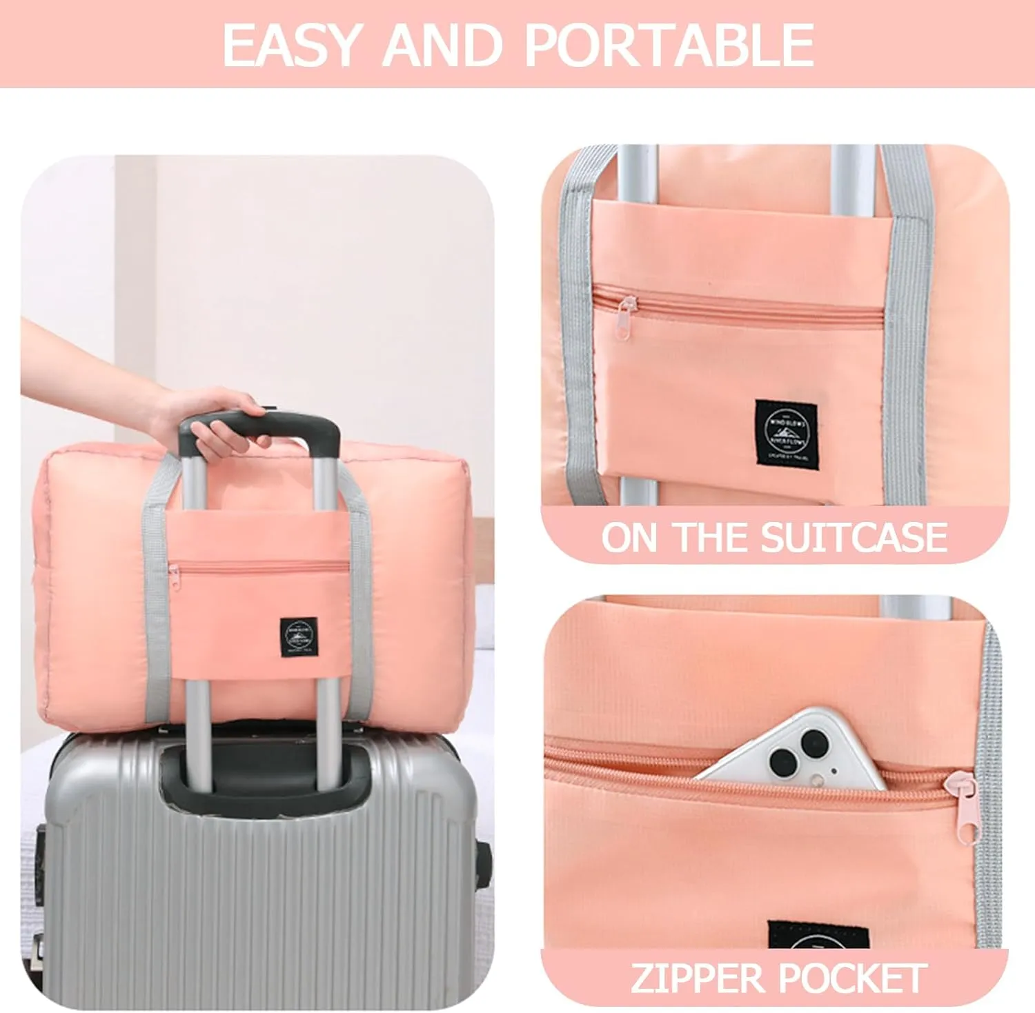 Travel Bag 12 Packes Carry on Luggage Foldable Duffel Bag Sports Gym Bag Weekender Overnight Bag Water Resistant Nylon Travel Duffel for Men Women (Pink 12PCS)
