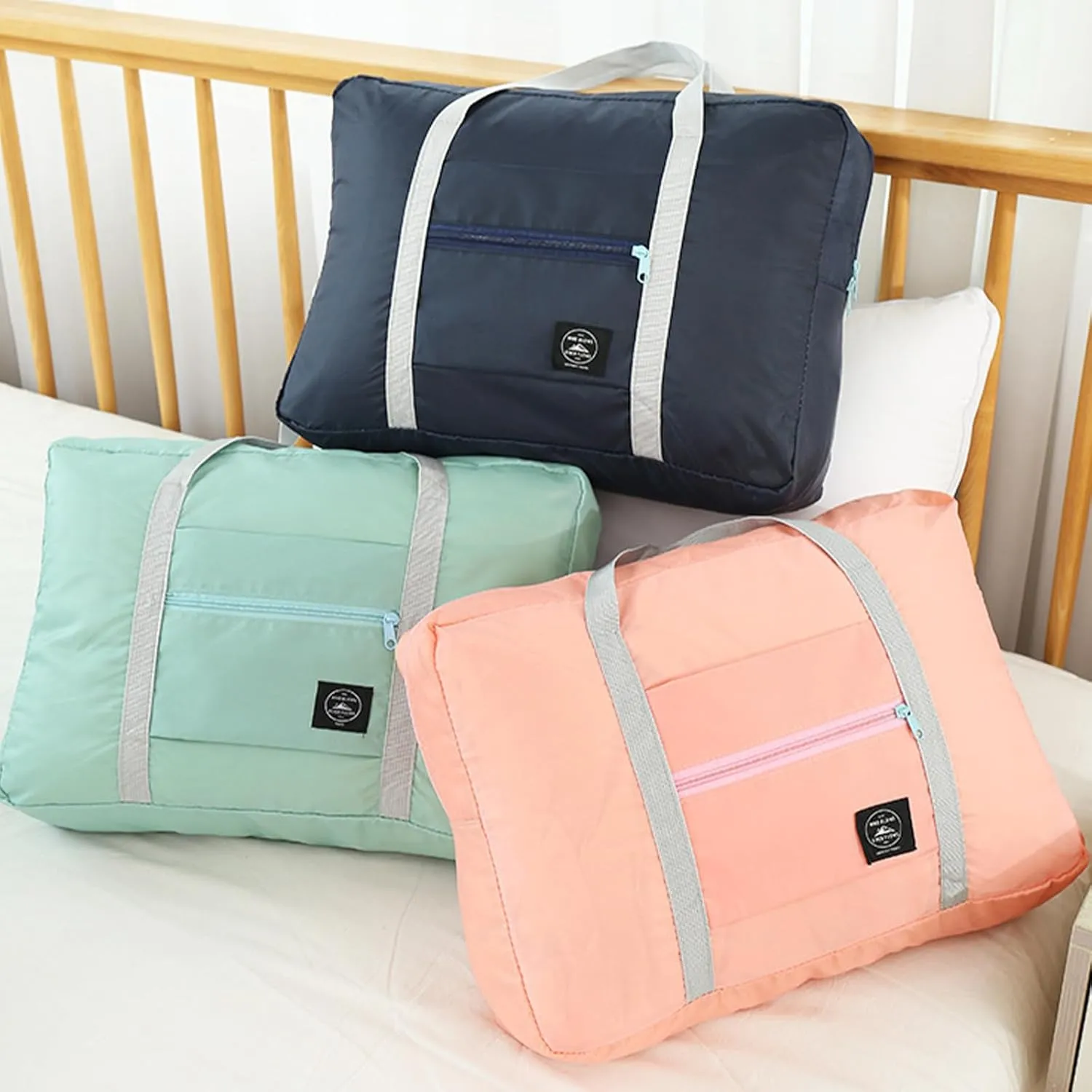 Travel Bag 12 Packes Carry on Luggage Foldable Duffel Bag Sports Gym Bag Weekender Overnight Bag Water Resistant Nylon Travel Duffel for Men Women (Pink 12PCS)