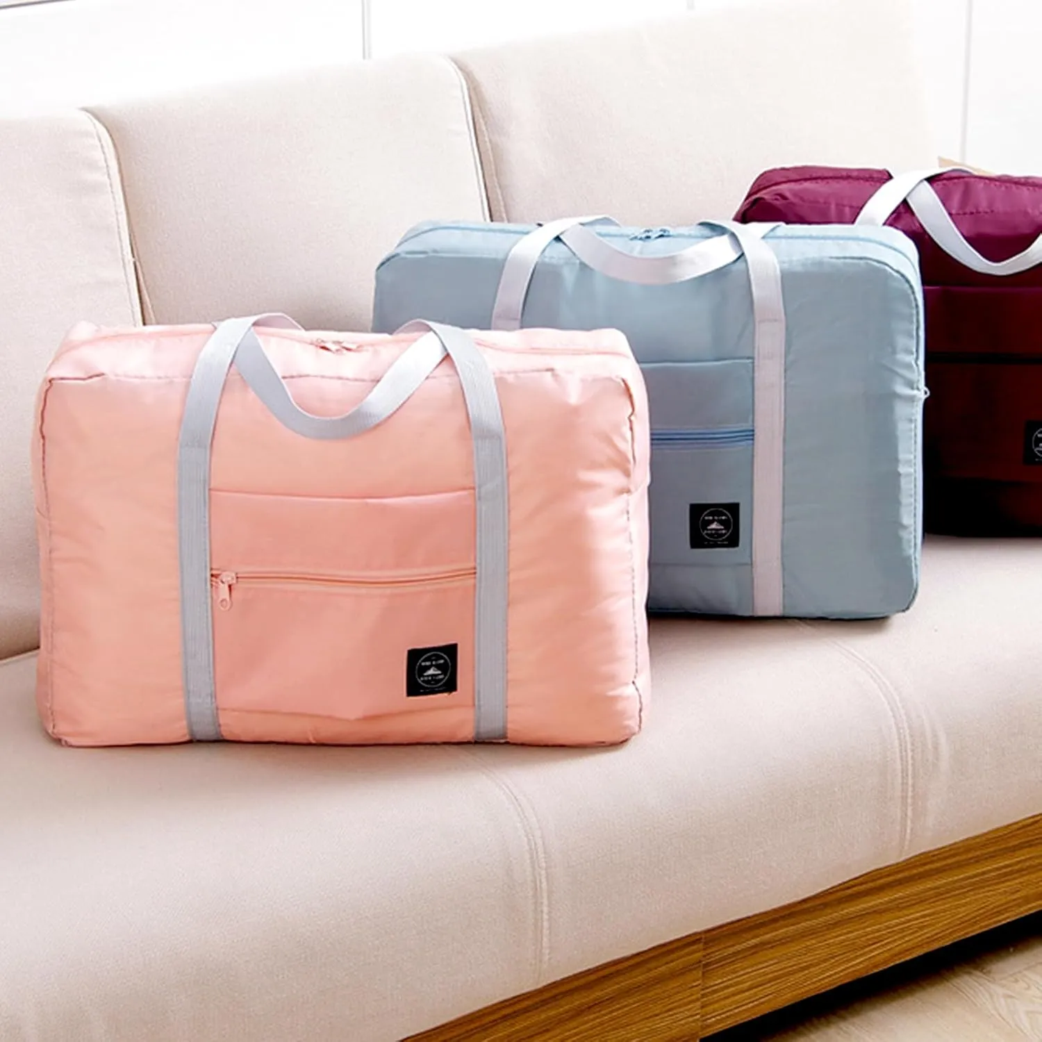 Travel Bag 12 Packes Carry on Luggage Foldable Duffel Bag Sports Gym Bag Weekender Overnight Bag Water Resistant Nylon Travel Duffel for Men Women (Pink 12PCS)