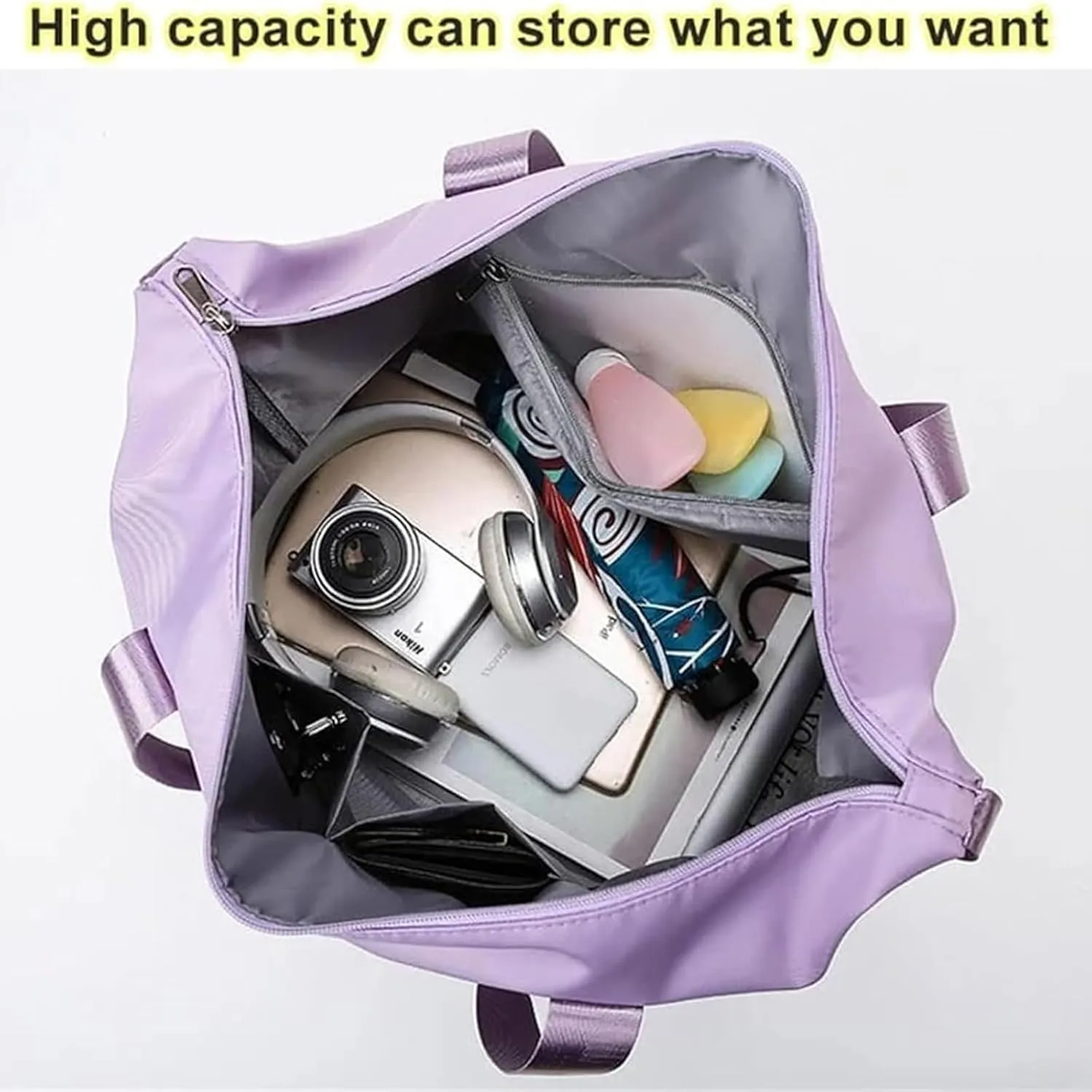 Travel Bag with Wheels - Expandable Foldie Wheeled Duffel 28-58L, Spinner Wheels, Waterproof - Perfect Carry On Luggage for Weekend Trips, Gym, Camping (Black)