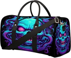 Travel Duffel Bag for Men & Women, Foldable Sports Gym Bag Tote Bag with Adjustable Shoulder Straps,Cool Neon Skull Fashion Print Overnight Weekender Carry On Bag for Workout, Yoga, Swimming